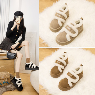 2025 Winter Cowhide Thick-Soled Real Wool Short-Tube Snow Boots for Women, Waterproof and Non-Slip Outer Wear, Thickeneded Velcro