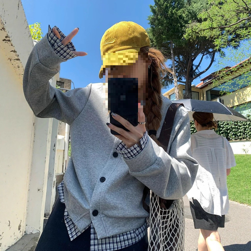 假两件拼接卫衣外套2025秋冬新款加绒小众棒球设计上衣女百搭|undefined