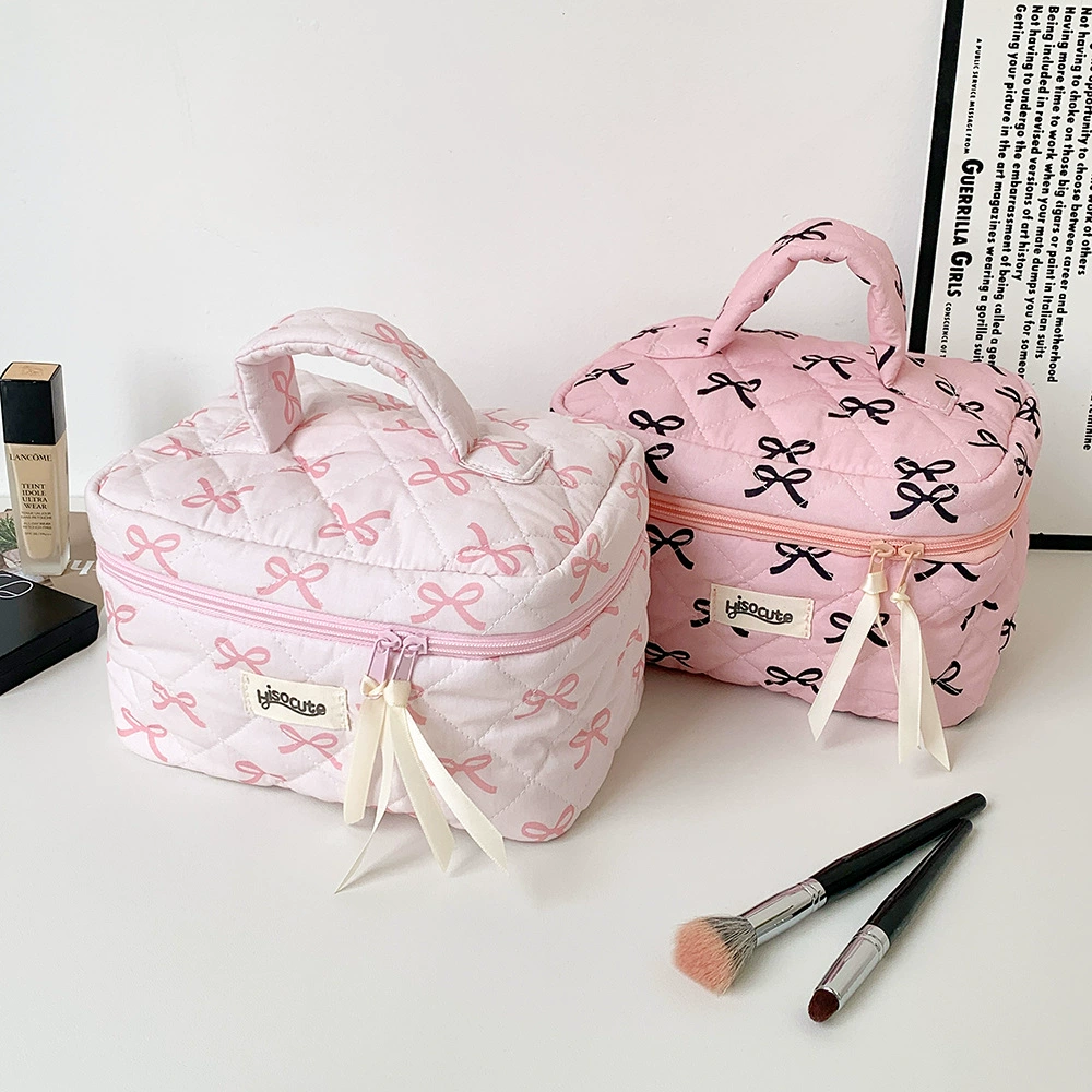 Емкая косметичка с бантом, большая organizer bag, корейский стиль