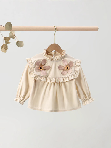 New girls 'summer shirts, Western-style fashionable girls' long-sleeved shirts, summer embroidery flowers, children's clothes