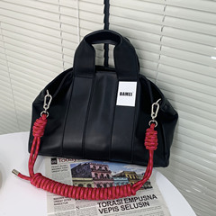 粗編織繩肩帶托特包2023新款女包通勤手提包大容量中古軟皮單肩包