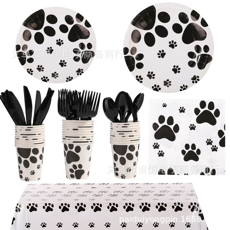 Party Tableware Set Amazon Cross Border Party Birthday Party Decoration Dog Claw Dog Pet Party Paper Tray