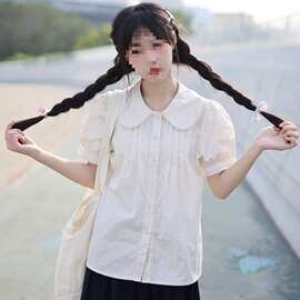 衬衫女夏装娃娃领泡泡袖设计感小众甜美超仙春日宽松上衣纯棉衬衣