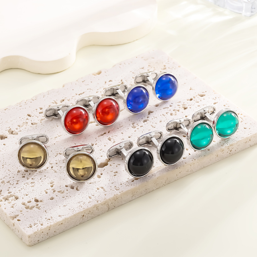 new round gemstone cufflinks fashion retro men's shirt cufflinks_voghion.com