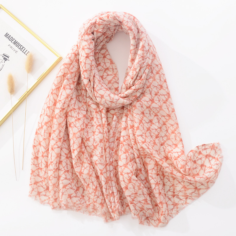 Comercio exterior japonés y coreano dulce fresco suave bufanda larga chal patrón geométrico impreso algodón y lino sensación bufanda