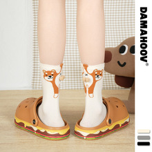 原创秋季新款狗蛋蛋袜子女棉质男吸汗防滑透气可爱卡通纯色中筒袜