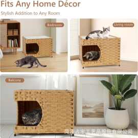 跨境藤编猫窝半封闭式可折叠宠物猫窝四季通用猫别墅手工编织猫窝