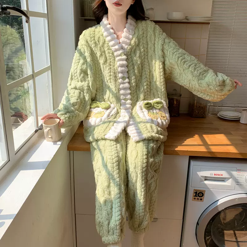 珊瑚绒睡衣秋冬款女2025加厚保暖法兰绒可外穿家居服套装仙女风