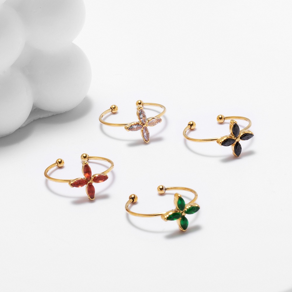 Cute Four Leaf Clover Stainless Steel Plating Inlay Zircon Open Rings display picture 2