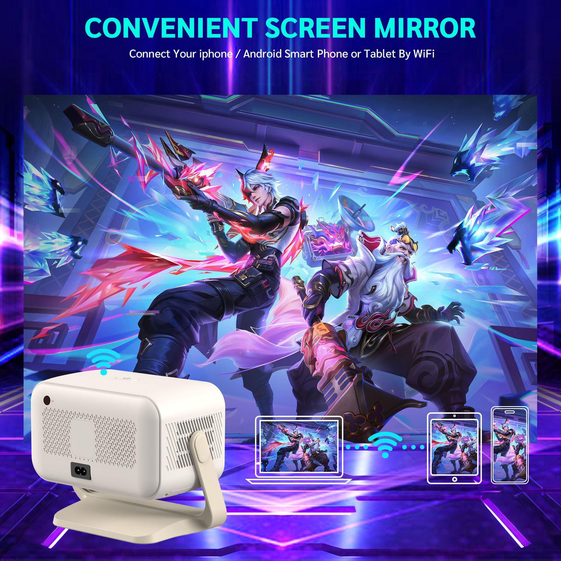1080P Auto Focus Portable Smart Projector Android Home Theater Cross-border Best-selling High Definition 400 Lumens