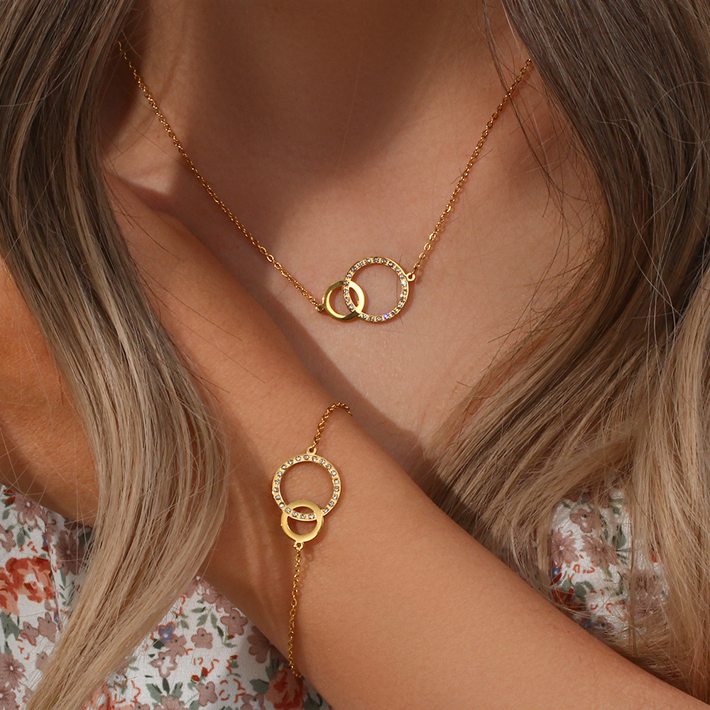 Fashion Round Stainless Steel Plating Inlay Zircon Bracelets Necklace