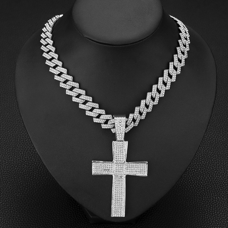 Neit Produkt mat Diamant-Ageleetkette, Nischdesign, grouss Kräiz-Auerschnalle Kubanesch Kette-Bijouen_voghion.com