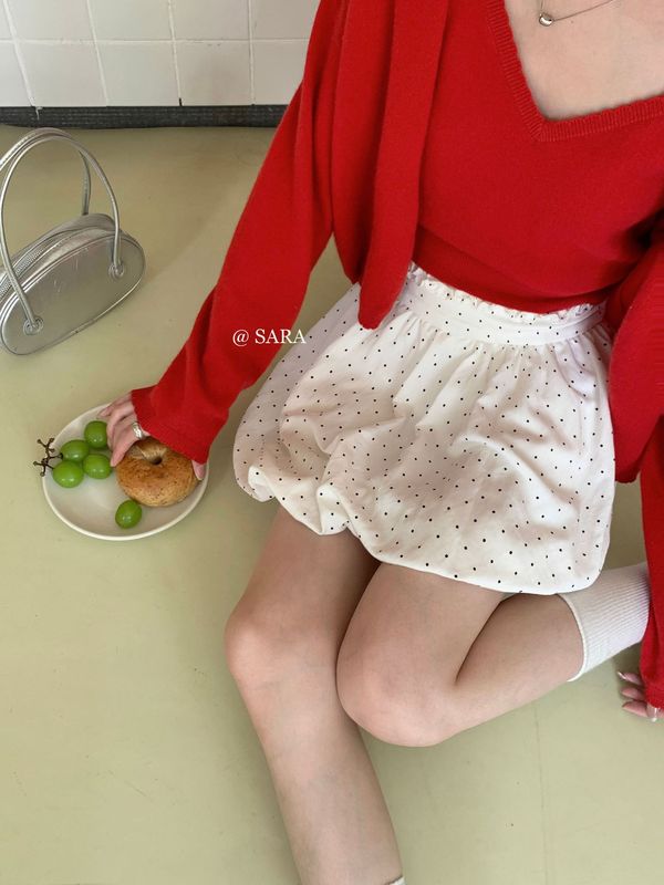 凯羽尚LSARAJ秋 韩系精致百搭防走光显瘦高腰波点花苞裙半身裙|undefined