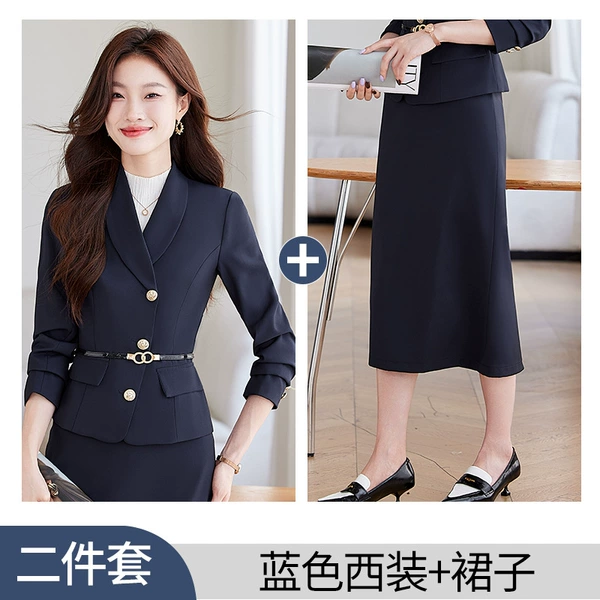 Navy blue top (including black belt) + navy skirt