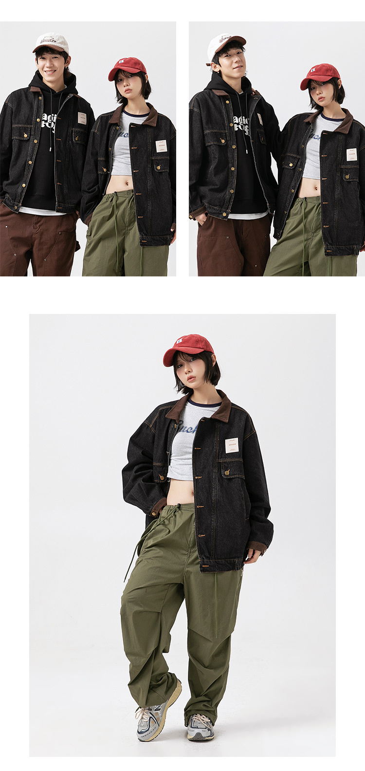 Title 3, Color Stitching Turnover Neck Profile Pocket De...