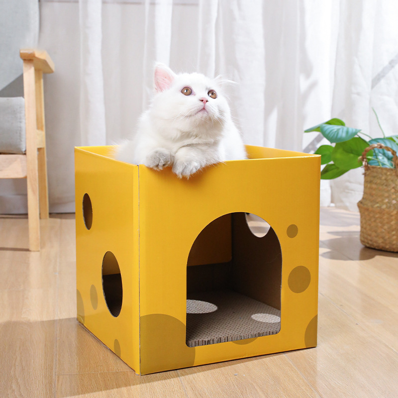 Caja de queso, tablero de agarre para gatos, rectificador de garras, papel corrugado, caja de doble capa cuadrada gruesa y resistente al desgaste, juguetes para gatos, stock al por mayor