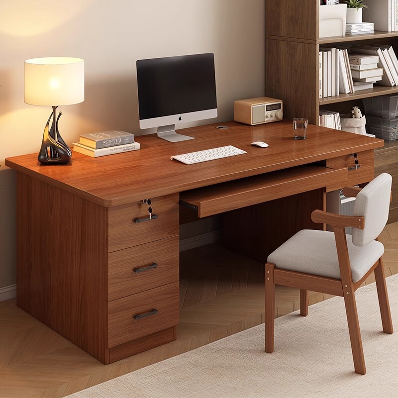 Solid Wood Core Office Desk with Host Study Computer Desk Desktop Table Household Simple Desk with Drawer Workbench with Chair