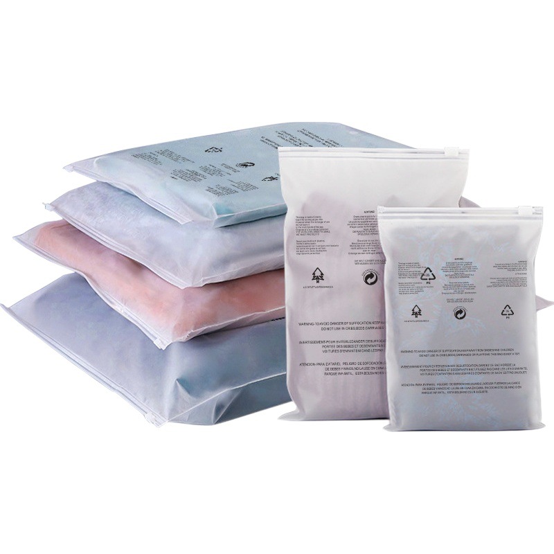 Bolsa de cremallera de advertencia transparente esmerilado en stock al por mayor bolsa de embalaje de comercio electrónico bolsa de almacenamiento de ropa bolsa de embalaje de ropa