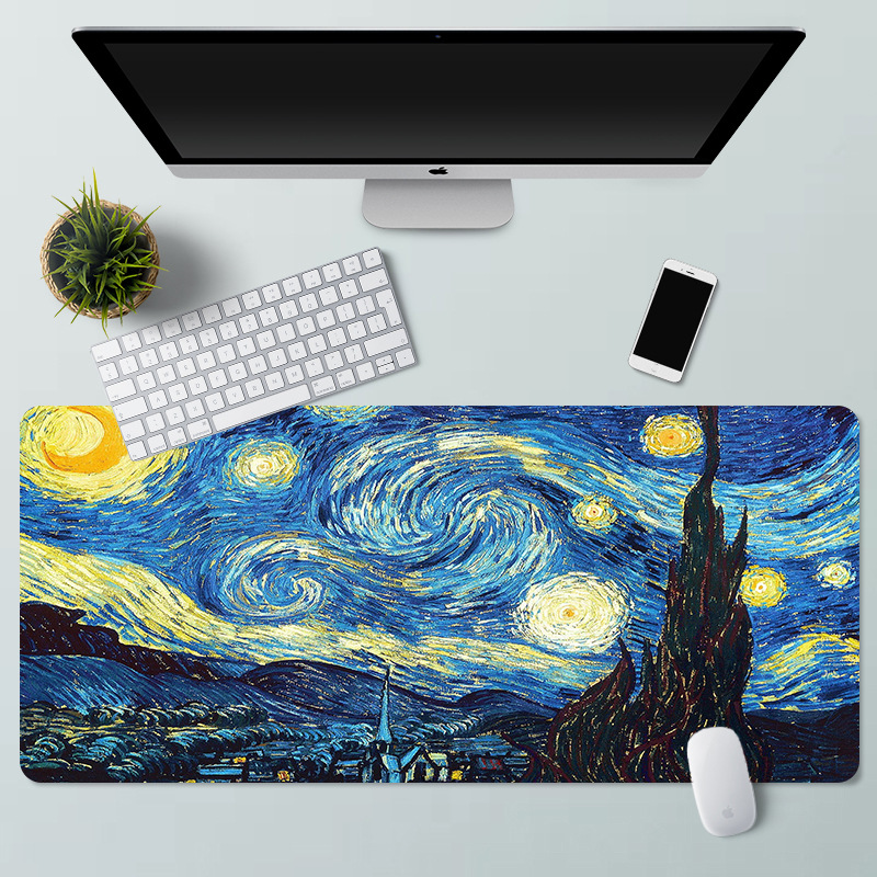 Alfombrilla de ratón paisaje pintura al óleo Van Gogh arte estera de escritorio de la computadora de gran tamaño estera de escritorio de bloqueo de precisión estera antideslizante