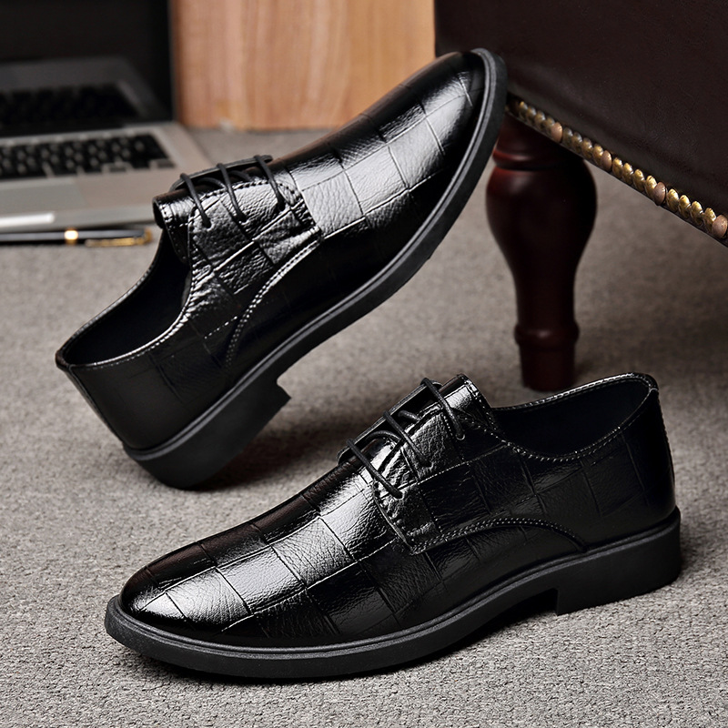 Zapatos de todo fósforo, estampado a cuadros de trabajo, zapatos de cuero de hombre puntiagudos, zapatos de cuero casuales de negocios para hombre con cordones, zapatos de hombre de estilo británico image 5