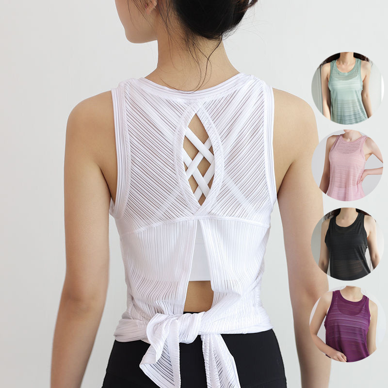 2025 New Yoga Wear Vest Women's Quick-Drying Sports Top Beautiful Back Sleeveless Coverall Loose Fitness Wear Cover-Up Women