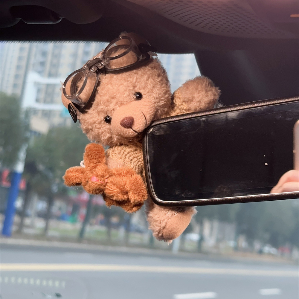 Oso de dibujos animados espejo retrovisor decoración de pantalla muñeca de control central lindo creativo decoración de coche joyería interior diosa