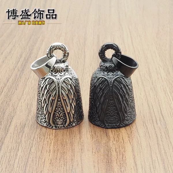 Foreign Trade Cross-border Locomotive Style Jewelry Vintage Wings Bell Pendant Punk Men's Angel Necklace Keychain Bell