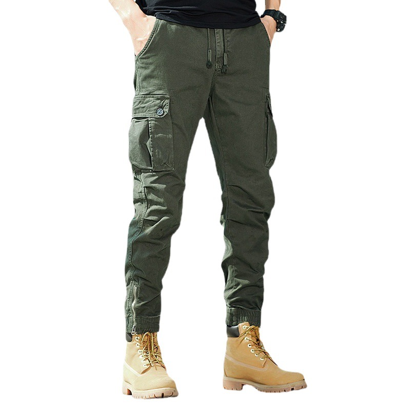 Lavado pesado multi-bolsa guardapolvos de los hombres de primavera y otoño de algodón estiramiento suelta recta marca de moda Pantalones con cremallera pantalones Casuales