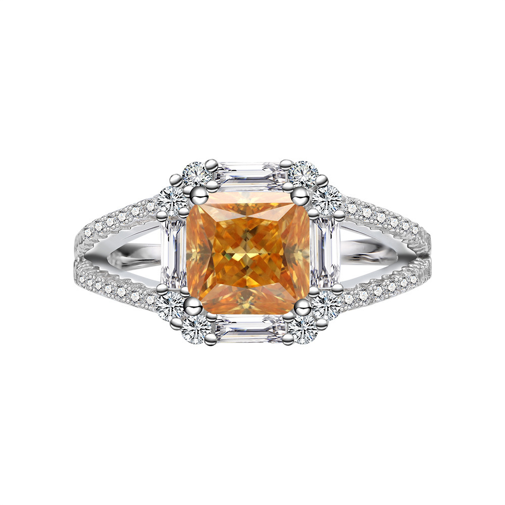 2 quilates 7 * 7 princesa anillo de mujer S925 plata esterlina anillo de piedra preciosa en Europa y América al por mayor transfronterizo