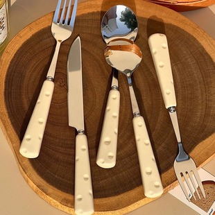 Ins Cheese Spoon Fork Cute High-value Stainless Steel Knife, Fork and Spoon suit Household High-end Western-style Tableware