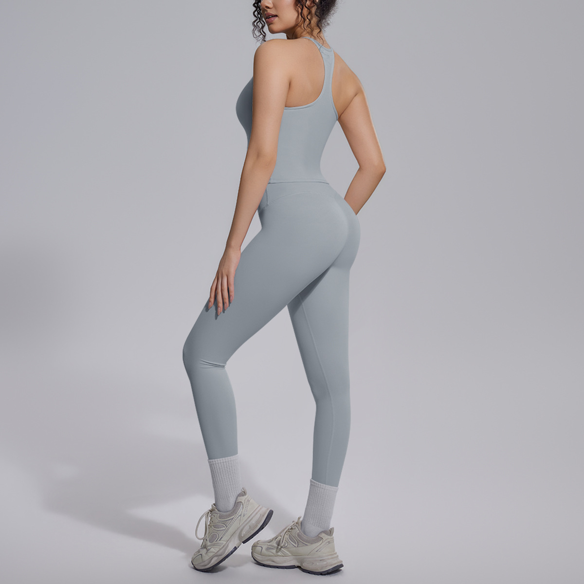 Nuevo transfronterizo europeo y americano doble brocado I-shape belleza de la espalda yoga juego de ejercicio correr fitness dos piezas juego de mujeres image 16