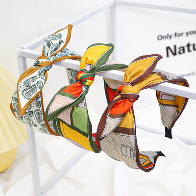 Korean Edition Spring and summer New products Hair hoop fashion printing Fabric art Broadside Headdress go out bow Card issuance F470