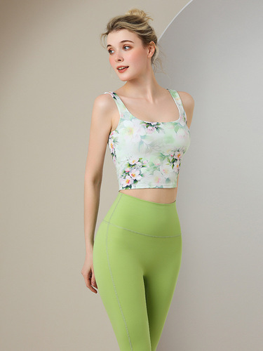 Women's Yoga Top Set with Colorful European and American Print, Good-looking Sports Bra with Padding, Fitness Innerwear