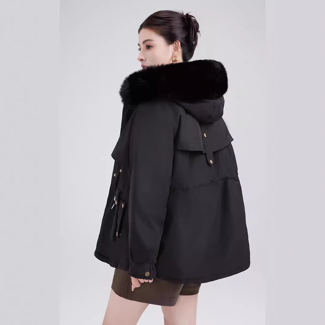 Paquete de algodón de mujer mediano largo invierno 2024 nuevo chaqueta de algodón de pluma pequeña chaqueta de algodón de moda