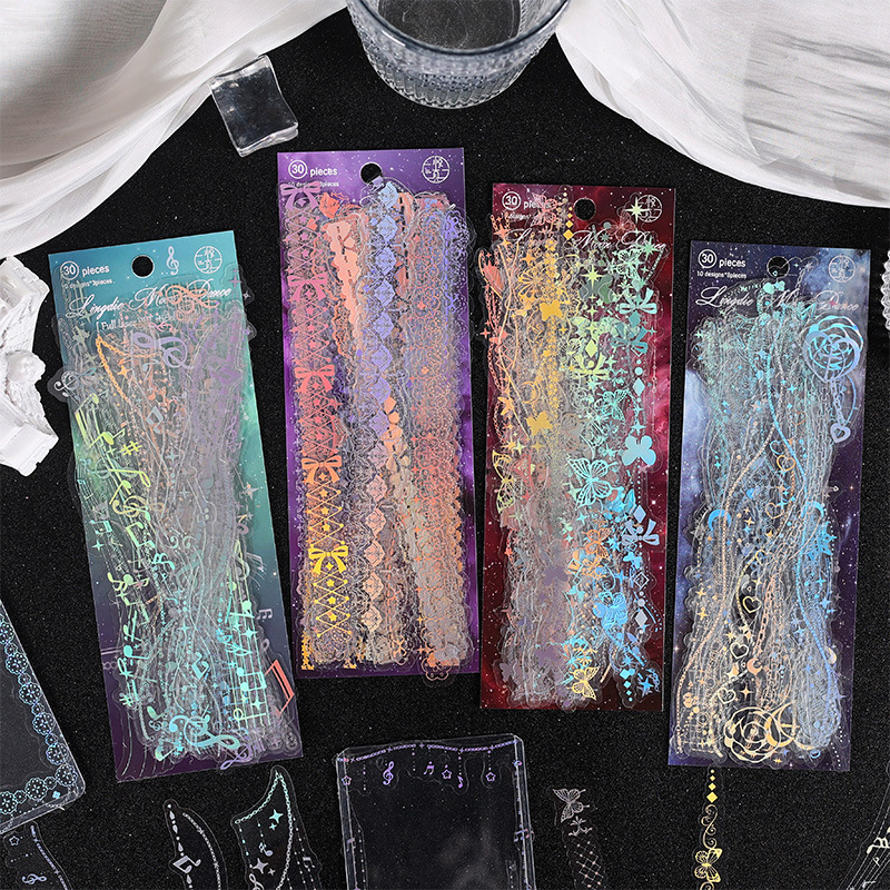 Yuezhen noche fantasía diario pegatinas láser PET pegatinas creativo niños diario pegatinas material bolsa de material