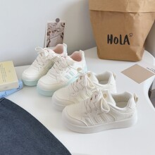 蓓尔韩版校园风皮面小白鞋女配裙子2025新款小众单鞋棉鞋潮B2316