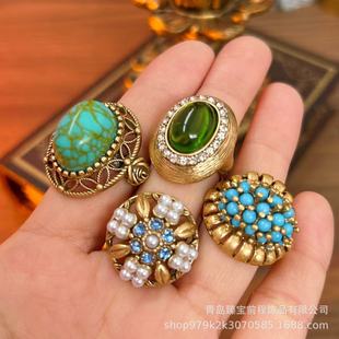 �Ŷ����f�荽�ָ�й�vintage�{��ʯ�Ƕ�U�����鸡���_�ڽ�ָ