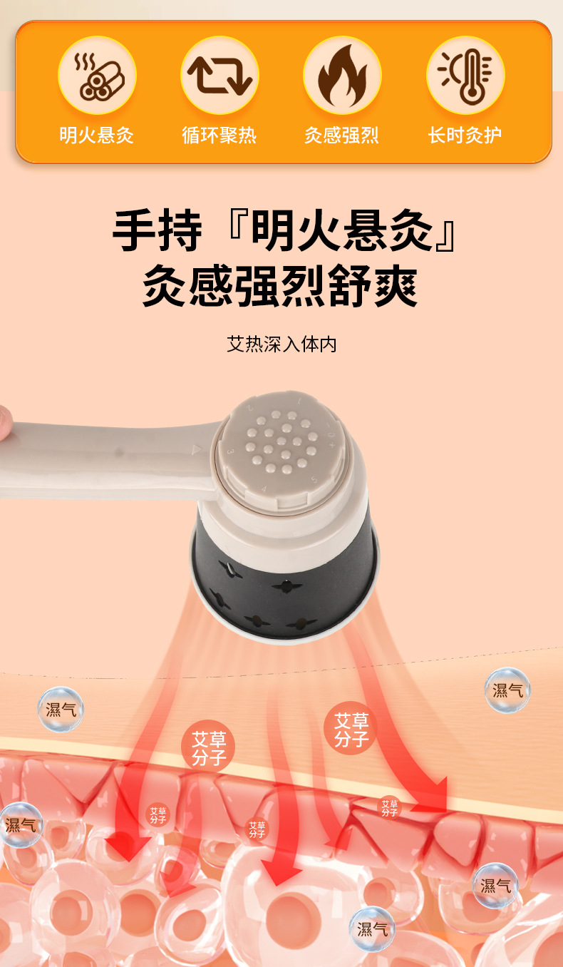 Handheld Moxa Device Home Portable Moxibustion Stick for Neck Shoulder Back Knee Warm Therapy with 108 Moxa Cones overview
