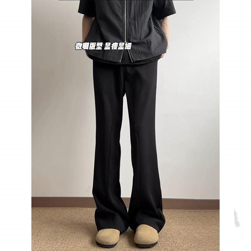 Black cleanfit Micro-Laxi Pants Men's Summer Thin Straight-Leg Wide-Leg Pants High-Level Slimming Casual Pants