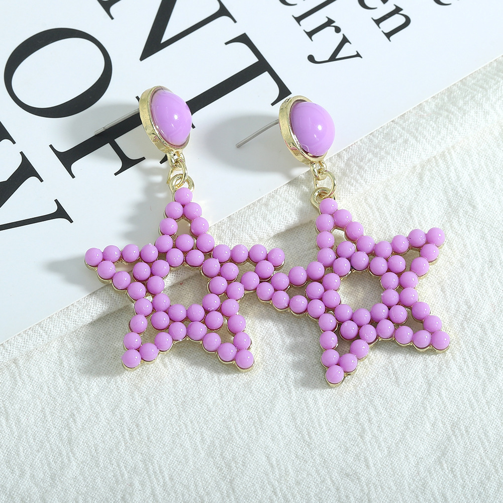 Hollow Rice Bead Five-pointed Star Korean Style Earrings Wholesale Jewelry Nihaojewelry display picture 1