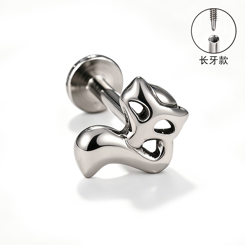 F136 Titanium Alloy Long Tooth Ear Studs, Carved Ear Bone Studs with Zircon, G23 Titanium Body Piercing Jewelry detail image 31