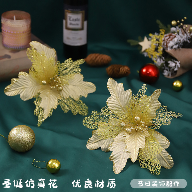 Flores artificiales navideñas 2025, decoraciones navideñas de flores al por mayor, accesorios para coronas de árboles de Navidad, guirnaldas decorativas para árboles de Navidad