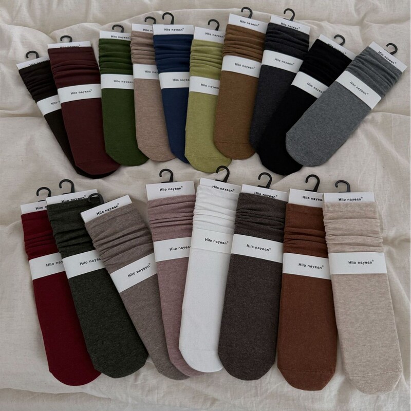 nayean2026 new autumn and winter women's socks, solid color mid-calf socks, stacked socks, women's ins-style cotton socks