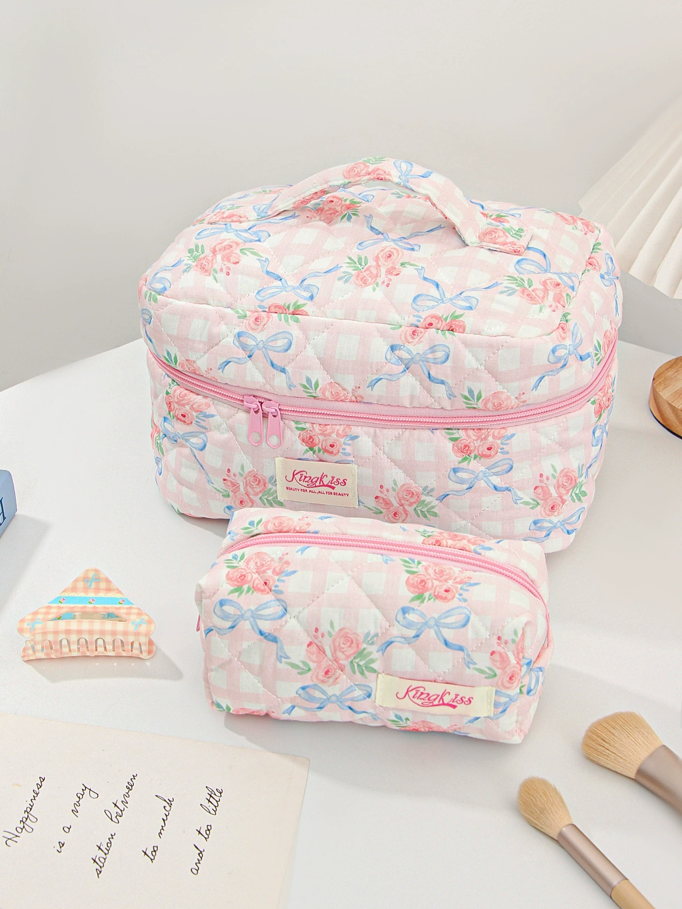 Синяя косметичка Bag с бантами, сумка для путешествий через плечо, ручная органайзер-сумка