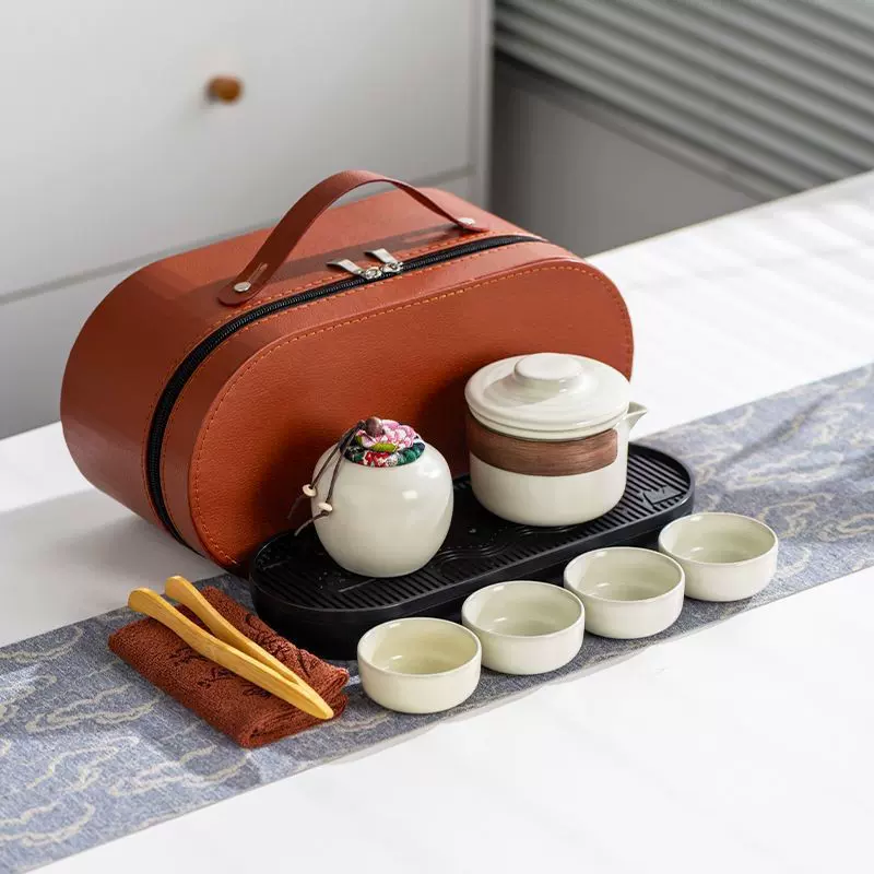 汝窑黄旅行茶具套装功夫泡茶壶陶瓷快客杯节日公司商务活动伴手礼