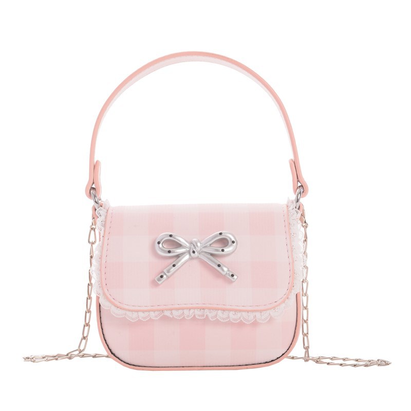 Coreano lindo arco padre-hijo bolso de hombro mini bebé bolso de celosía dulce encaje bolso de cadena para niños