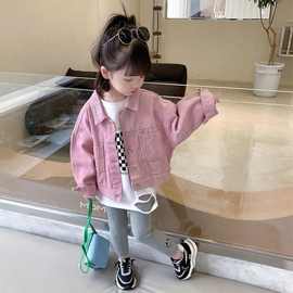 女童粉色牛仔外套秋装新款韩系童装衣服韩版宝宝网红时髦上衣