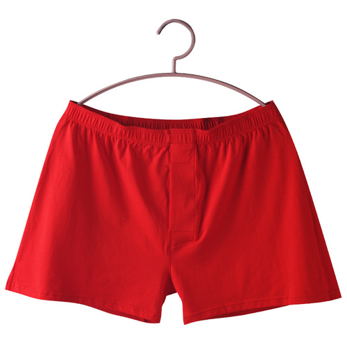 Men's Aluo pants red zodiac year underwear loose shorts fat man pants big pants buttons open the door breathable large size