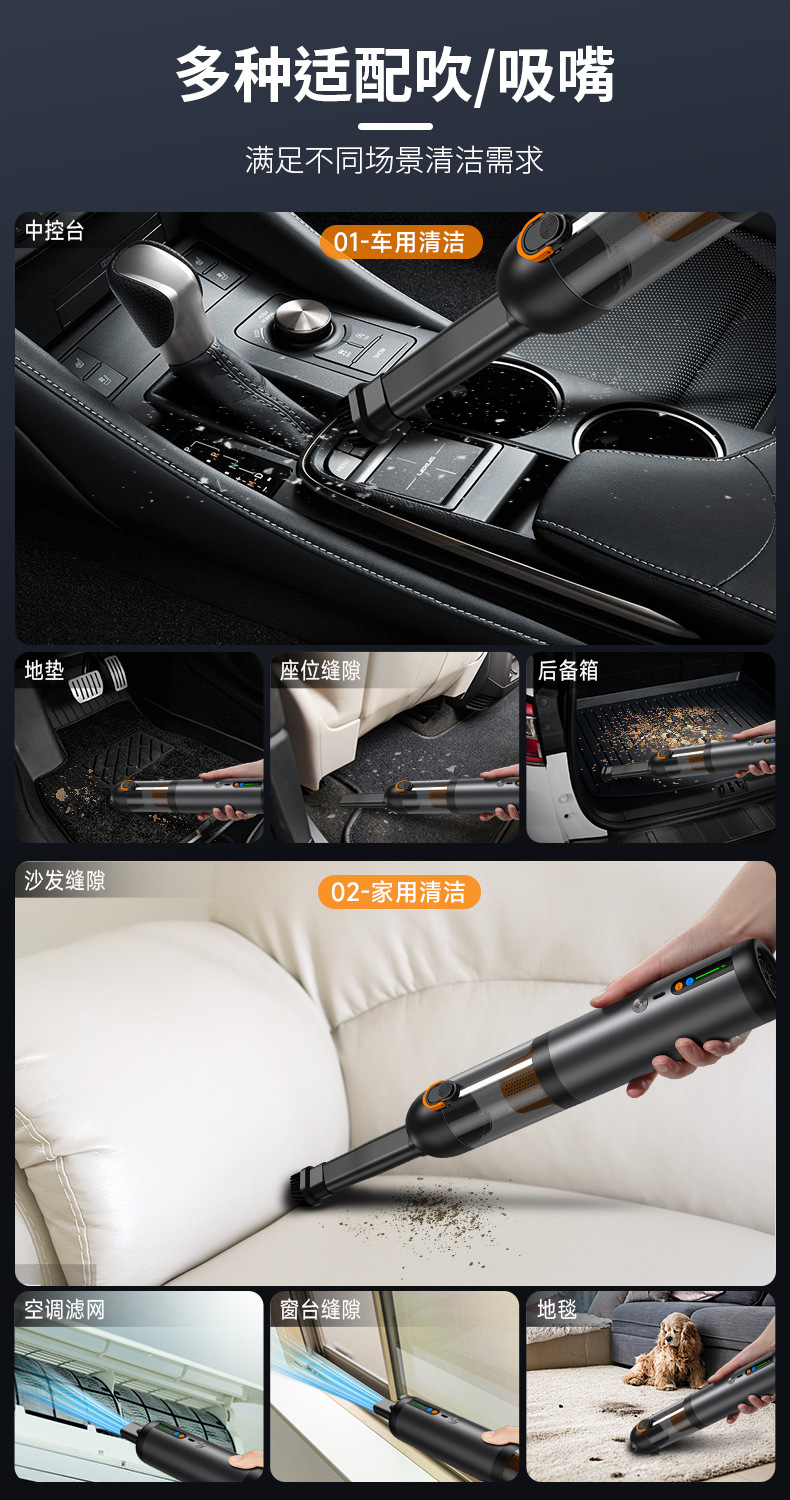 Digital Display Car Wireless Vacuum Cleaner with 20Kpa Strong Suction, Long Battery Life, Portable Cleaning Vacuum Cleaner for Car, Home and Pets