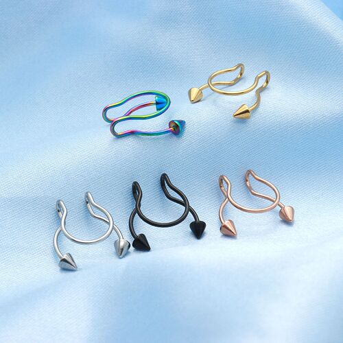 Source factory new multi-color pointed cone antler nose clip stainless steel fake piercing nose clip nose jewelry jewelry wholesale